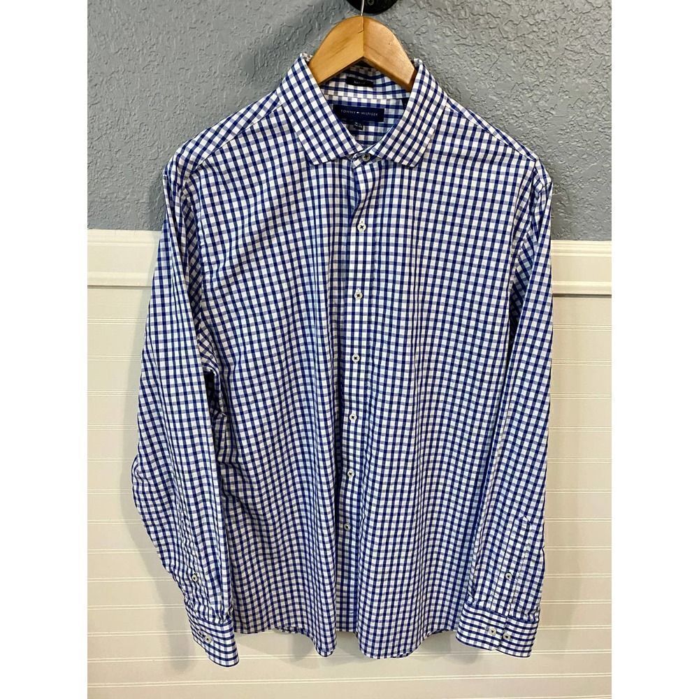 Tommy Hilfiger  Slim Fit Blue Checkered Button Down Collared Shirt Men’s 16.5